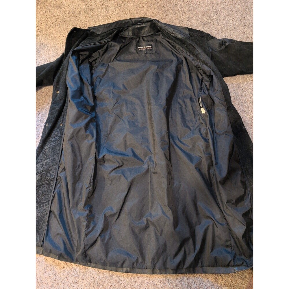 Vintage Womens Wilson Double Breasted Suede Paisley Leather Long Jacket 80s L - Picture 10 of 13